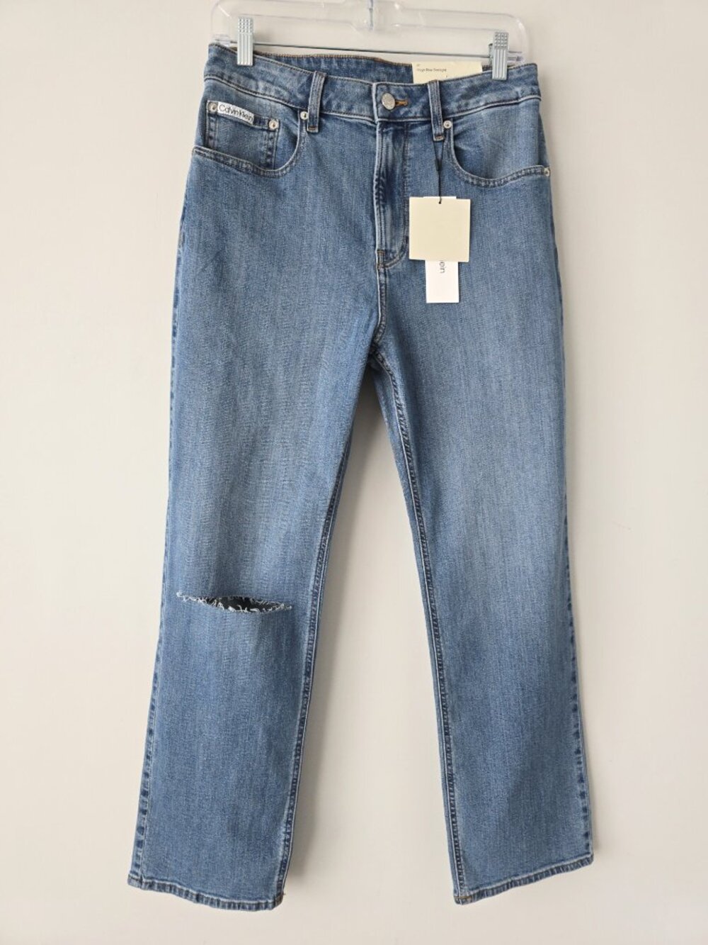 Calvin Klein High Rise Straight Jeans Light Wash Distressed 29 NWT